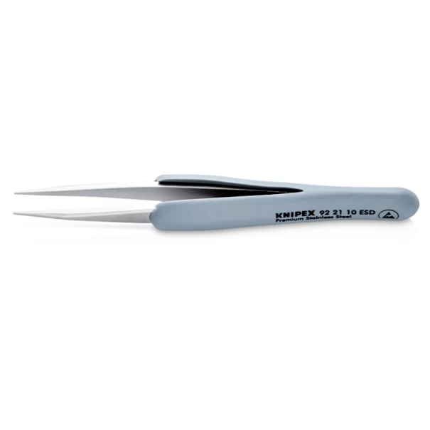 Пинсета прецизна неръждаема с гумирана дръжка ESD 123mm, 92 21 10 ESD, KNIPEX