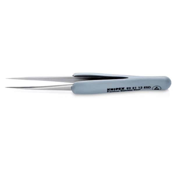 Пинсета прецизна неръждаема с гумирана дръжка ESD 112mm, 92 21 12 ESD, KNIPEX