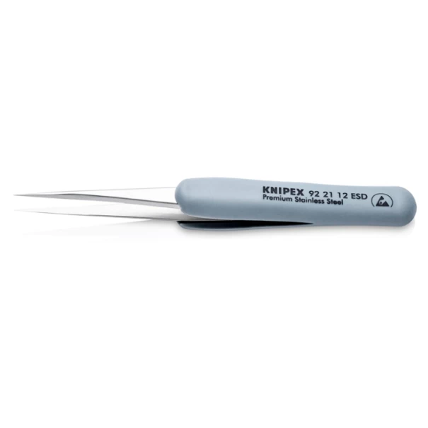 Пинсета прецизна неръждаема с гумирана дръжка ESD 112mm, 92 21 12 ESD, KNIPEX