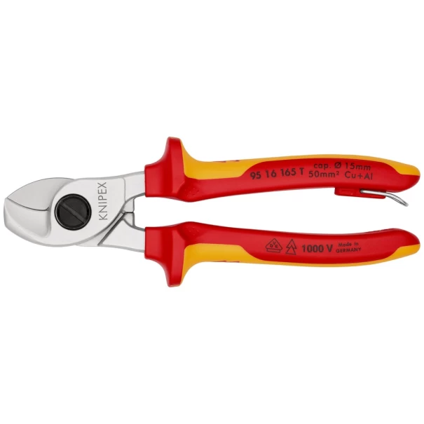 Ножица за кабели с многокомпонетни ръкохватки VDE 165 mm, 95 16 165 T, KNIPEX