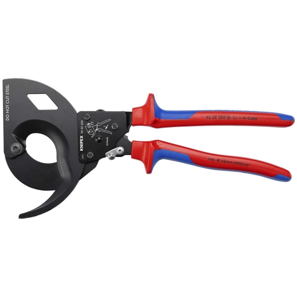 Ножица за кабели с тресчотка до 600 mm², 320mm, 95 32 320, KNIPEX