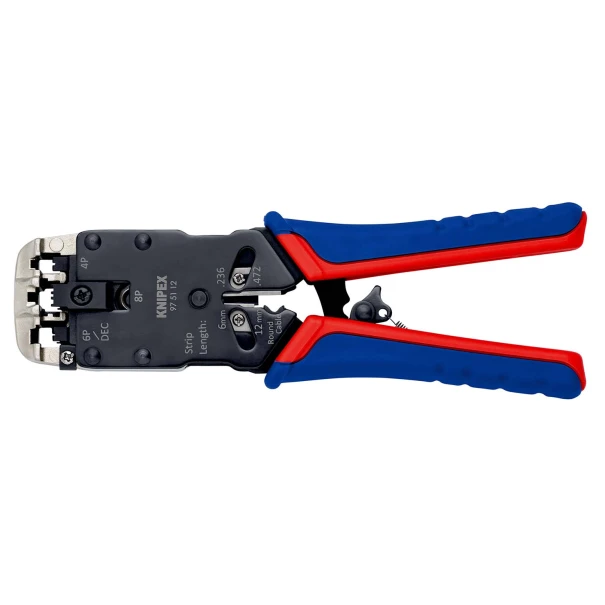 Клещи за кримпване на конектори Western, RJ 10, RJ 11/12, RJ 45, 200 mm, 97 51 12, KNIPEX