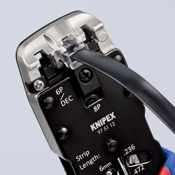 Клещи за кримпване на конектори Western, RJ 10, RJ 11/12, RJ 45, 200 mm, 97 51 12, KNIPEX