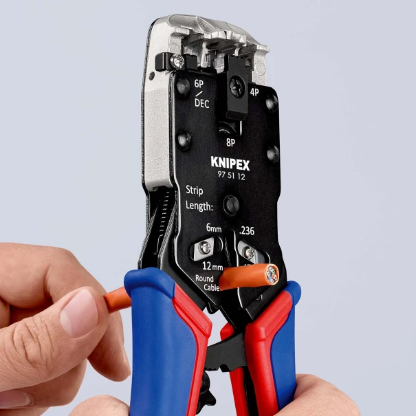 Клещи за кримпване на конектори Western, RJ 10, RJ 11/12, RJ 45, 200 mm, 97 51 12, KNIPEX