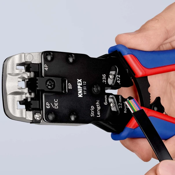 Клещи за кримпване на конектори Western, RJ 10, RJ 11/12, RJ 45, 200 mm, 97 51 12, KNIPEX