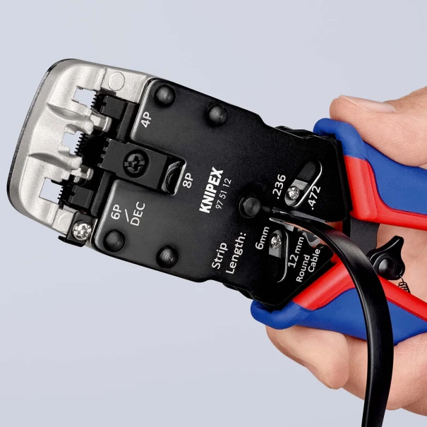 Клещи за кримпване на конектори Western, RJ 10, RJ 11/12, RJ 45, 200 mm, 97 51 12, KNIPEX