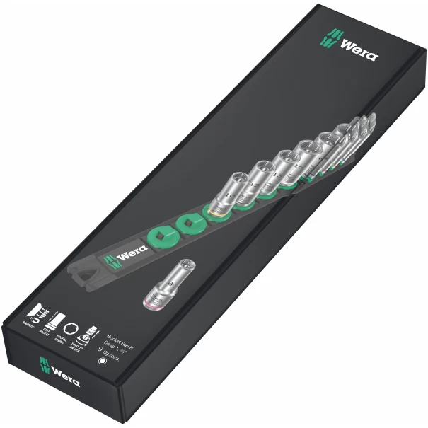 Лента магнитна с гаечни вложки Zyklop B Deep 1 3/8" 9ч, 05005440001, WERA