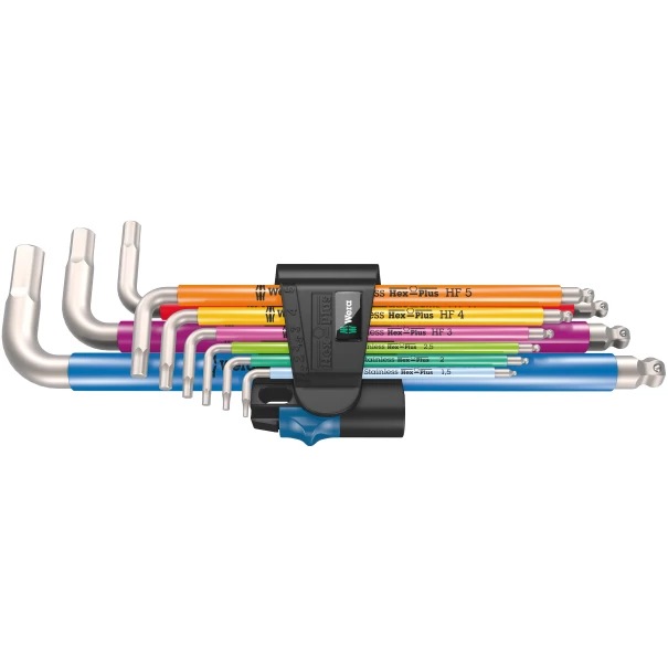Комплект ключове Г-образни неръждаеми метрични 3950/9 Hex-Plus Multicolour HF Stainless 1 9ч, 05022699001, WERA