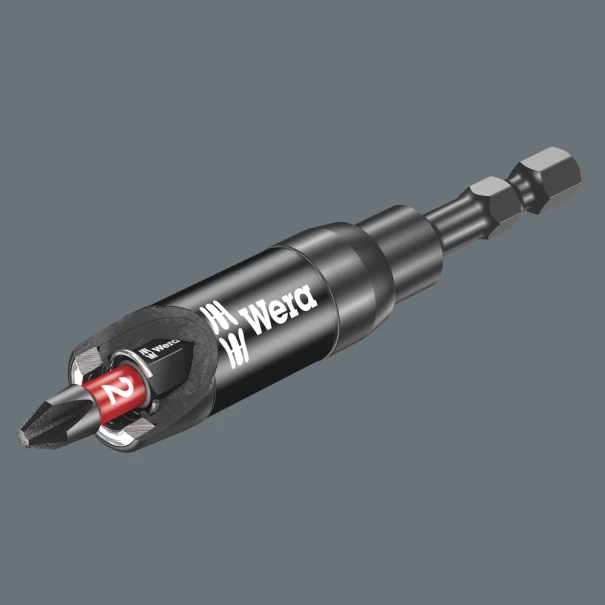 Държач за битове 897/4 IMP R Impaktor с пръстенов магнит и фиксиращ ринг, 1/4''x75, 05057676001, WERA