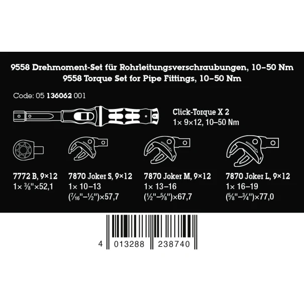Комплект динамометричен ключ за ВиК съединения, 10-50 Nm, 6ч, 05136062001, WERA