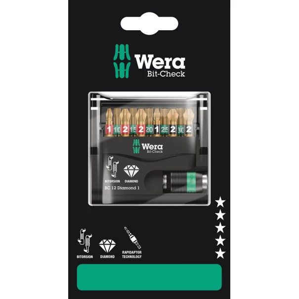 Комплект битове Bit-Check 12 Diamond 1 SB, 12бр, 05136392001, WERA