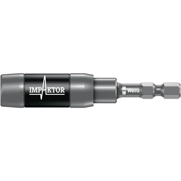 Държач за битове 897/4 IMP R Impaktor с пръстенов магнит и фиксиращ ринг, 1/4''x75, 05057676001, WERA