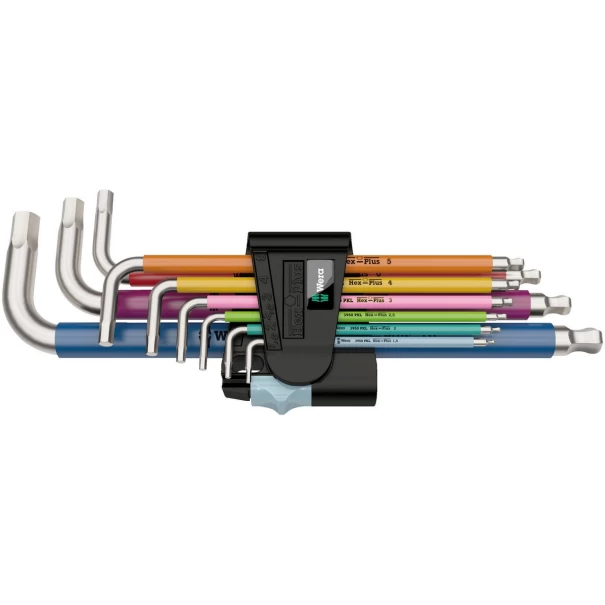 Комплект ключове имбусни Г-образни 3950/9 Hex-Plus Multicolour, неръждаеми, 05022669001, WERA