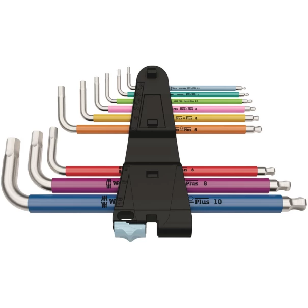 Комплект ключове имбусни Г-образни 3950/9 Hex-Plus Multicolour, неръждаеми, 05022669001, WERA