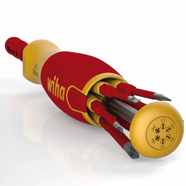 Отвертка с магазин за битове LiftUp electric Phillips, PlusMinus/Pozidriv, плоска с 6 slimBits, 38611, WIHA