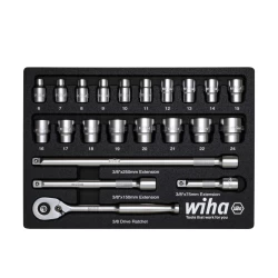 Комплект тресчотка 3/8" 22 ч в пенова вложка, 44708, WIHA