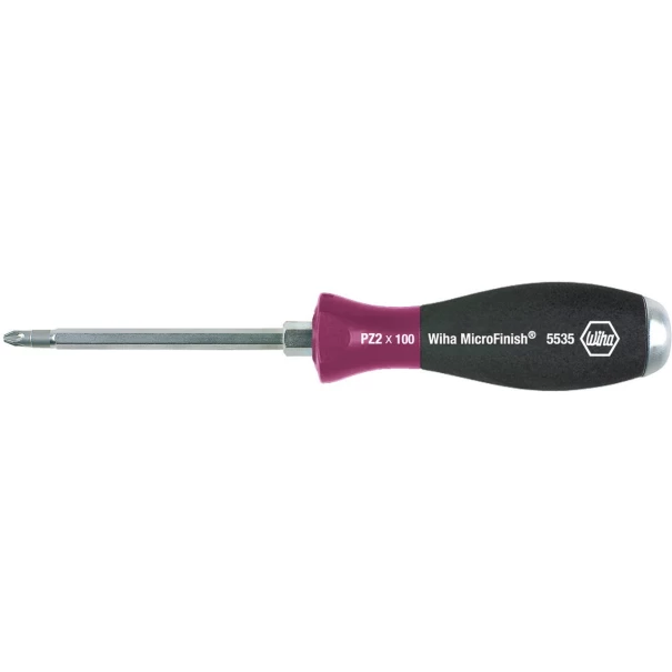 Отвертка MicroFinish Pozidriv с шестостенно стебло, PZ1x80mm, 29158, WIHA