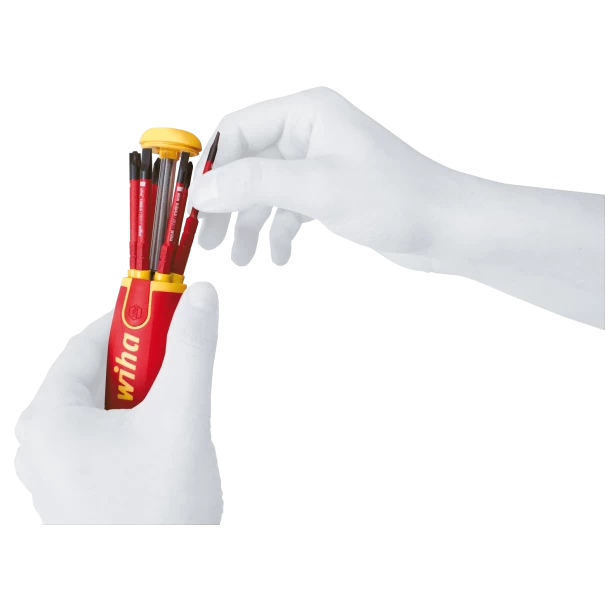 Отвертка с магазин за битове LiftUp electric Phillips, PlusMinus/Pozidriv, плоска с 6 slimBits, 38611, WIHA